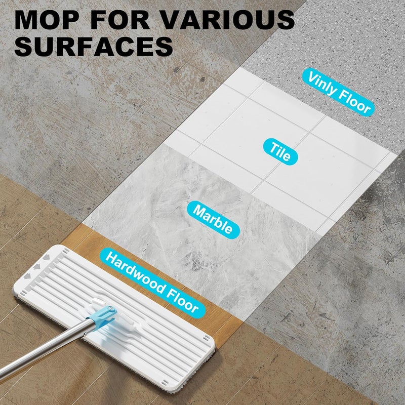 BEJOMOP Mop and Bucket Set with Wringer, Dry & Wet Wall Mop Cleaner with Long Handle, Flat Squeeze Spin Dust Mop for Household Floor Cleaning with 4 Microfiber Mops, Turquoise-Cyan - Image 3